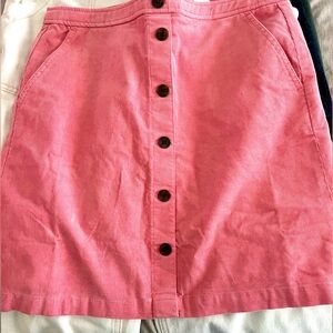 NWT J Crew corduroy skirt in rose color with buttons down front size 8